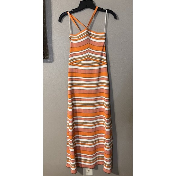 MinkPink Paige Sunset Striped Knit Midi Dress Orange Multi Color Medium NWT $139 - Picture 11 of 12